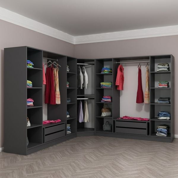 Kale 9 Füme Cam Kapaklı 4Ç Köşe Dolap Antrasit Füme Cam