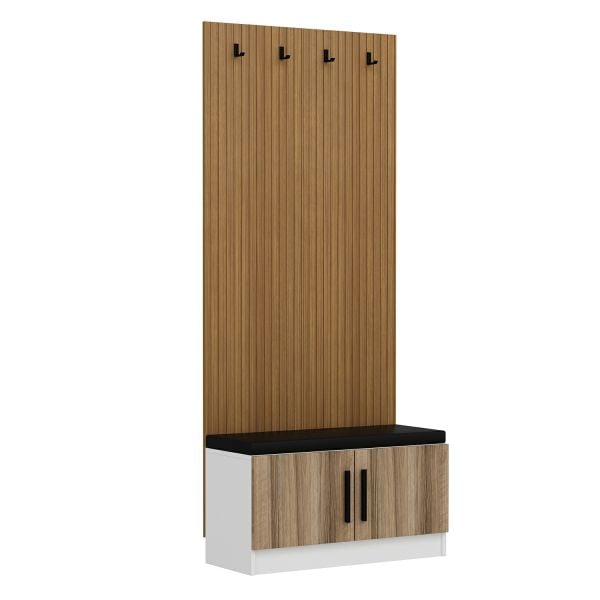 Minar Kale Dekor Panel Ayakkabılık Minderli Beyaz Dore