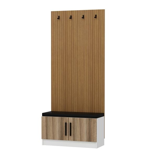 Minar Kale Dekor Panel Ayakkabılık Minderli Beyaz Dore