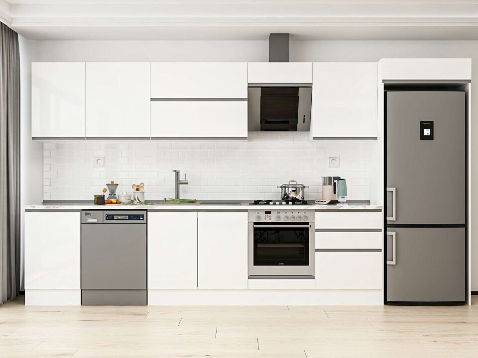 Alvinka 390X222 Cm High Gloss Mutfak Dolabı Mb-E80S50S60-2 High Gloss | Beyaz - Mdf