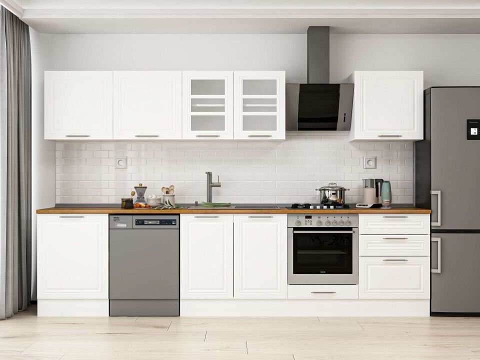 Alvinka 330X210 Cm Klasik Mebran Mutfak Dolabı M-E90S60S60-3 Mebran | Beyaz - Mdf