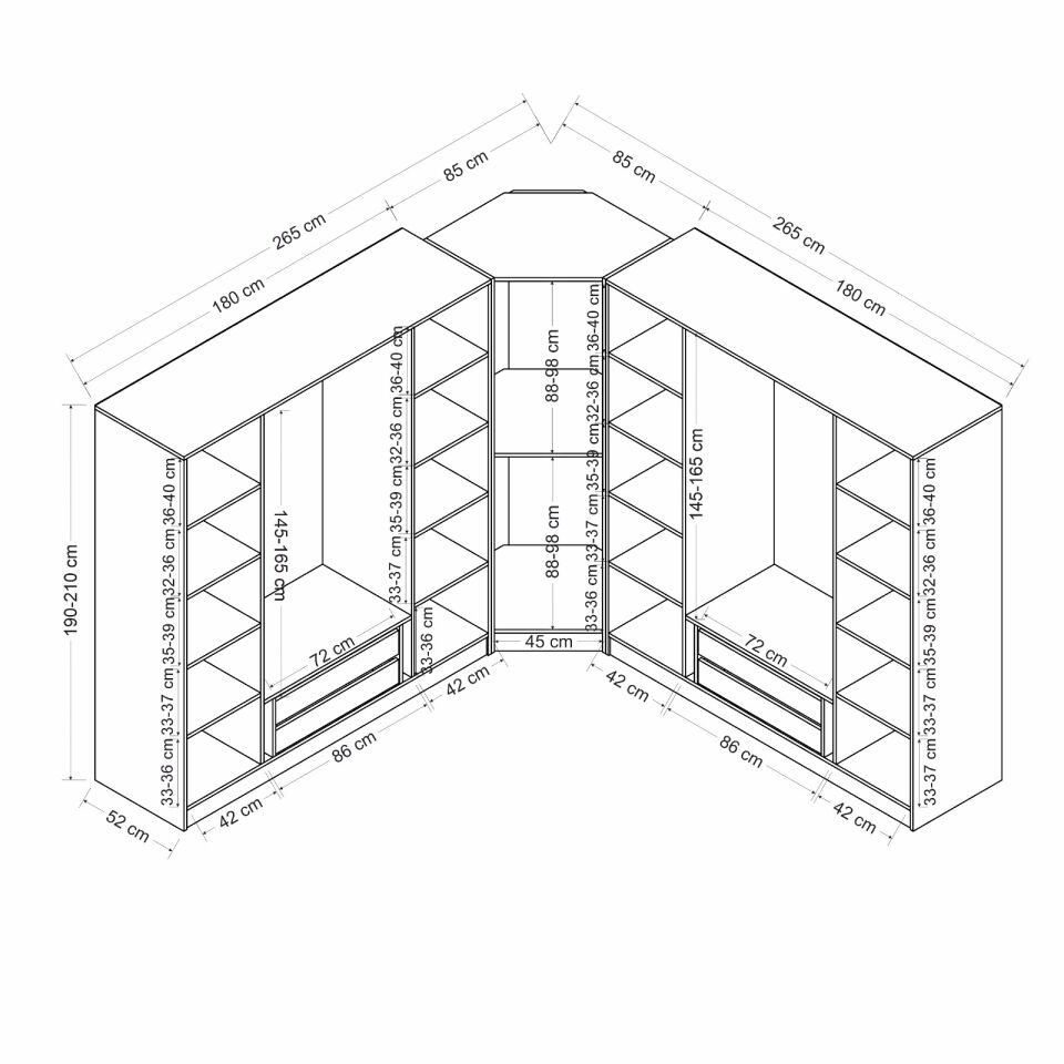 Kale 9 Füme Cam Kapaklı 4Ç Köşe Dolap Antrasit Füme Cam