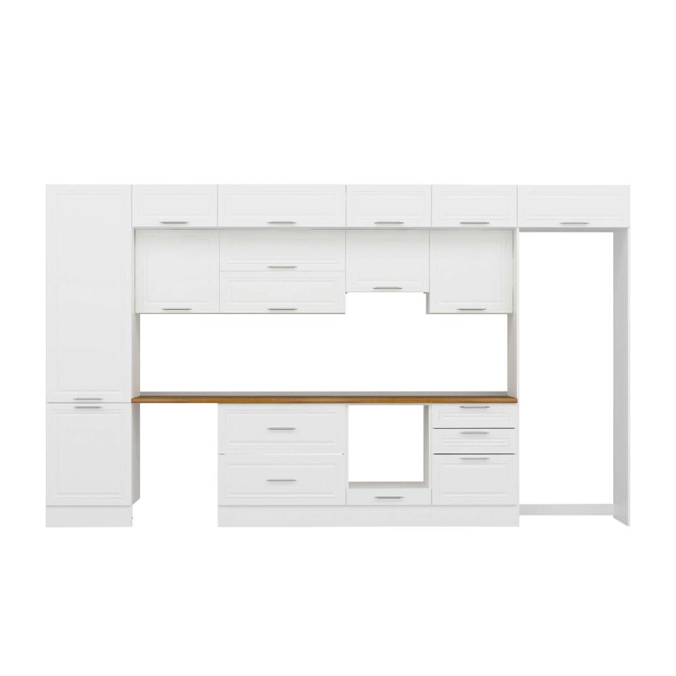 Alvinka 400X240 Cm Klasik Mebran Mutfak Dolabı Mbb-E80B60S60-1 Mebran | Beyaz - Suntalam