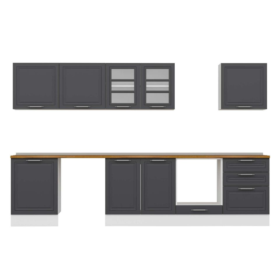 Alvinka 330X210 Cm Klasik Mebran Mutfak Dolabı M-E90S60S60-3 Mebran | Antrasit - Mdf