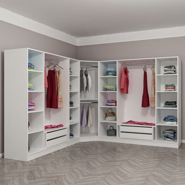 Kale 9 Füme Cam Kapaklı 4Ç Köşe Dolap Beyaz Füme Cam