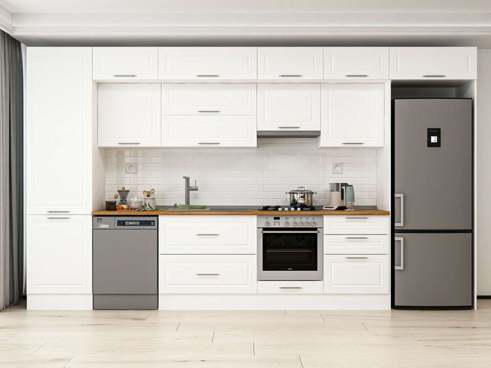 Alvinka 400X240 Cm Klasik Mebran Mutfak Dolabı Mbb-E80B60S60-1 Mebran | Beyaz - Mdf