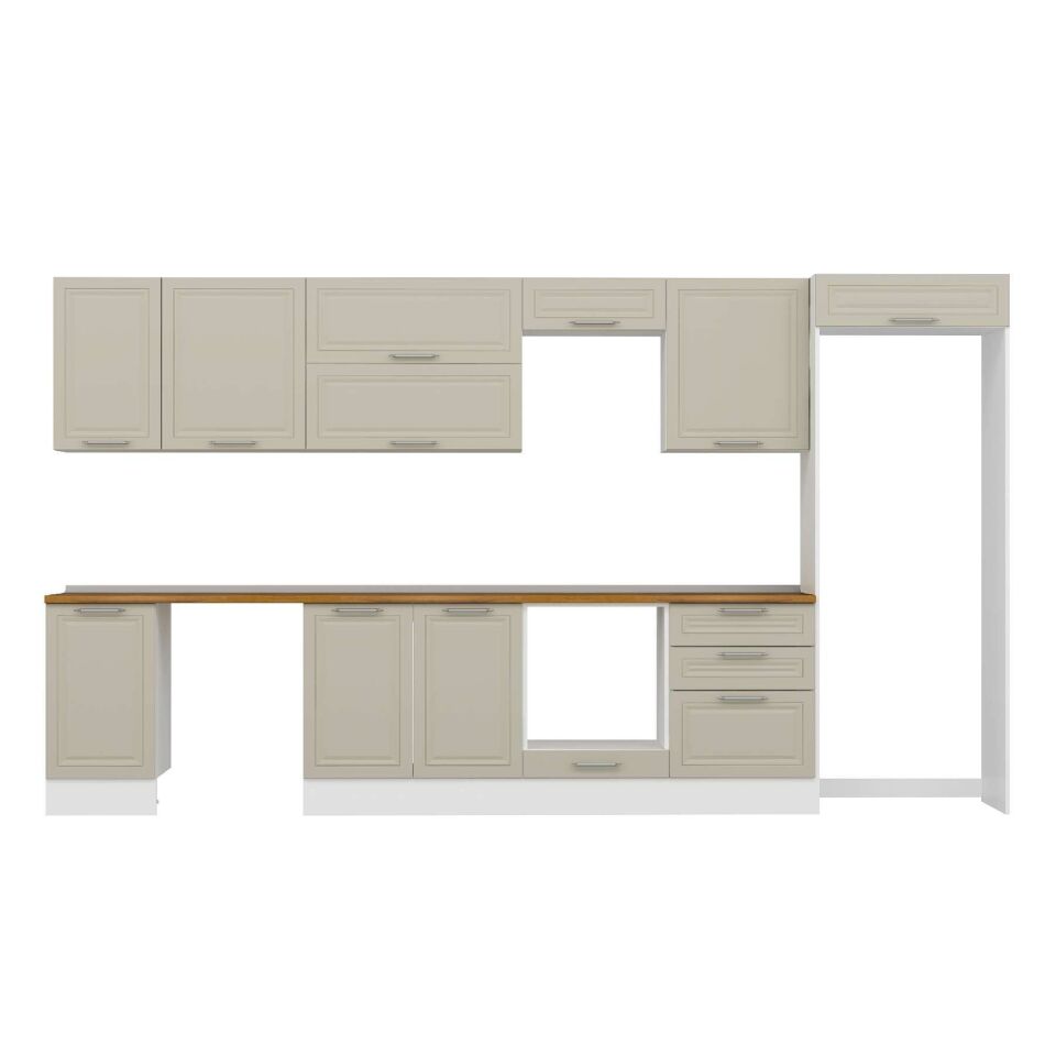 Alvinka 395X222 Cm Klasik Mebran Mutfak Dolabı Mb-E90S45S60-2 Mebran | Kumtaşı - Mdf