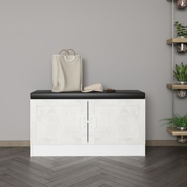 Minar Kale Ayakkabılık Minderli Beyaz Eskitme Beyaz