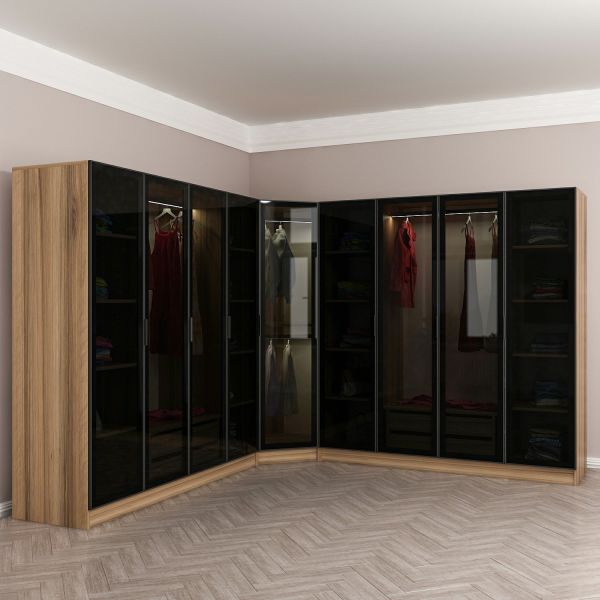 Kale 9 Füme Cam Kapaklı 4Ç Köşe Dolap Dore Füme Cam