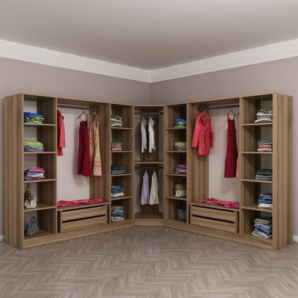 Kale 9 Füme Cam Kapaklı 4Ç Köşe Dolap Dore Füme Cam