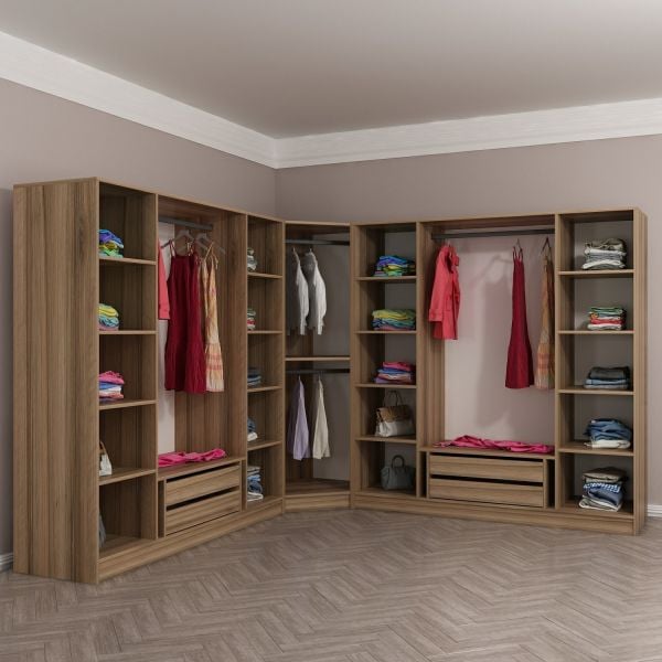 Kale 9 Füme Cam Kapaklı 4Ç Köşe Dolap Dore Füme Cam