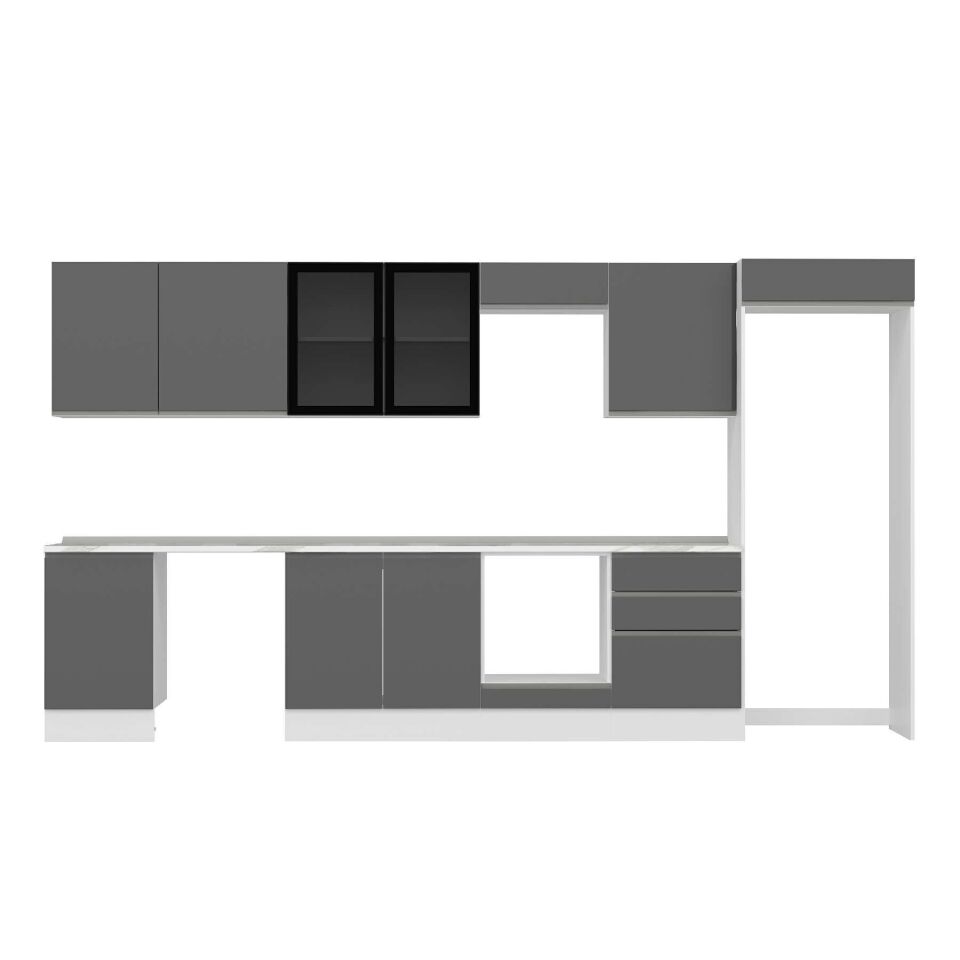 Alvinka 390X222 Cm High Gloss Mutfak Dolabı Mb-E80S50S60-3 High Gloss | Antrasit - Mdf