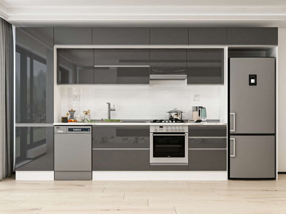 Alvinka 400X240 Cm High Gloss Mutfak Dolabı Mbb-E80B60S60-1 High Gloss | Antrasit - Mdf