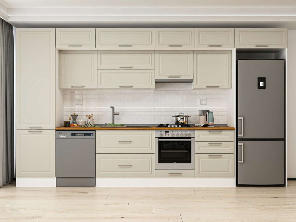Alvinka 400X240 Cm Klasik Mebran Mutfak Dolabı Mbb-E80B60S60-1 Mebran | Kumtaşı - Mdf