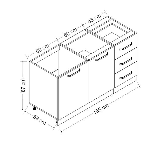 Minar 155 Cm Mutfak Dolabı Beyaz 155-B1-Alt Modül