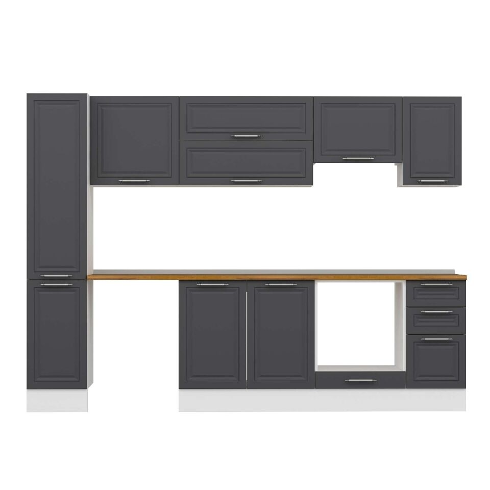 Alvinka 290X210 Cm Klasik Mebran Mutfak Dolabı Mb-E90B40S40-1 Mebran | Antrasit - Mdf