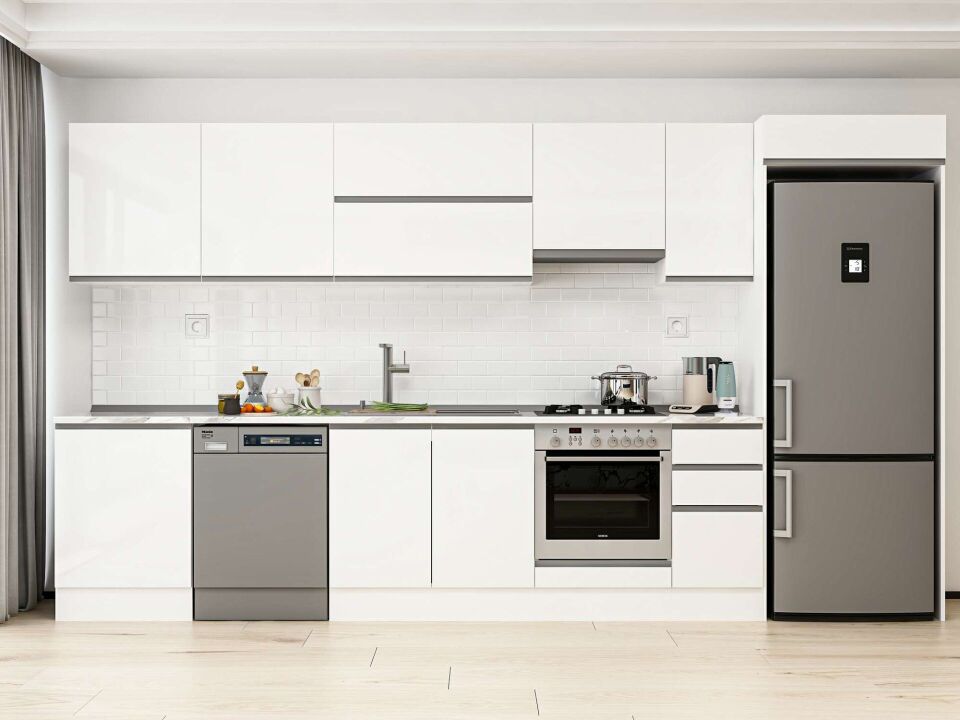 Alvinka 380X222 Cm High Gloss Mutfak Dolabı Mb-E80S60S40-1 High Gloss | Beyaz - Mdf