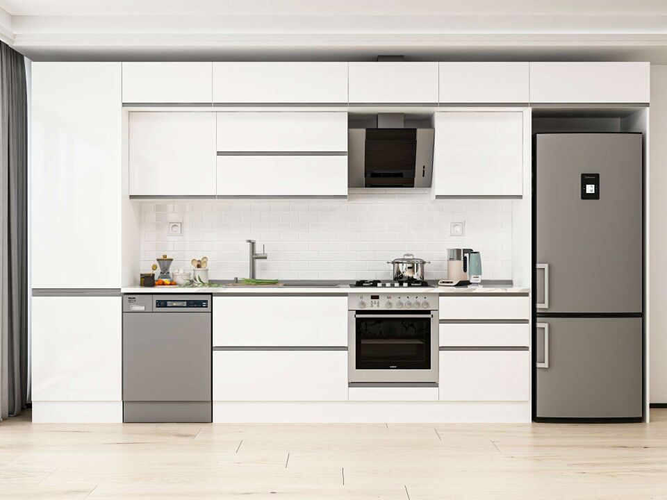 Alvinka 400X240 Cm High Gloss Mutfak Dolabı Mbb-E80B60S60-2 High Gloss | Beyaz - Mdf