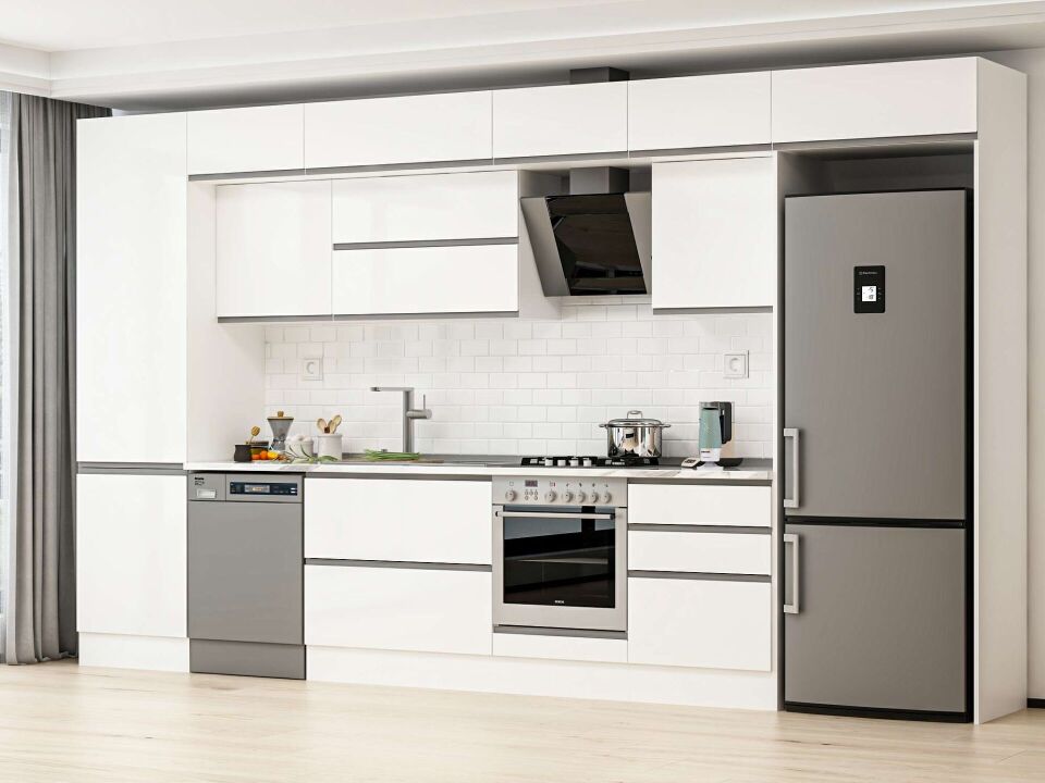 Alvinka 400X240 Cm High Gloss Mutfak Dolabı Mbb-E80B60S60-2 High Gloss | Beyaz - Mdf