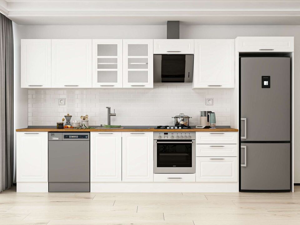 Alvinka 395X222 Cm Klasik Mebran Mutfak Dolabı Mb-E90S45S60-3 Mebran | Beyaz - Mdf