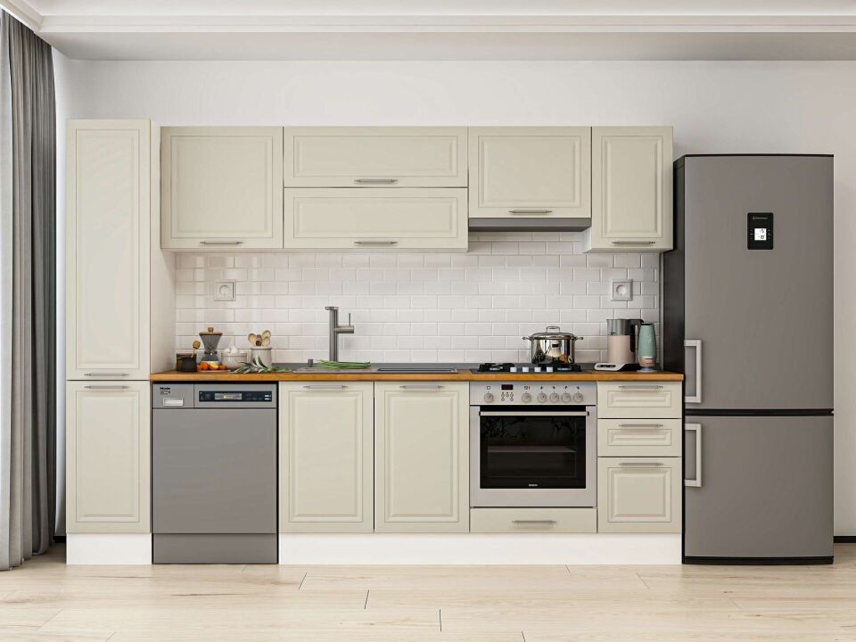 Alvinka 290X210 Cm Klasik Mebran Mutfak Dolabı Mb-E90B40S40-1 Mebran | Kumtaşı - Mdf