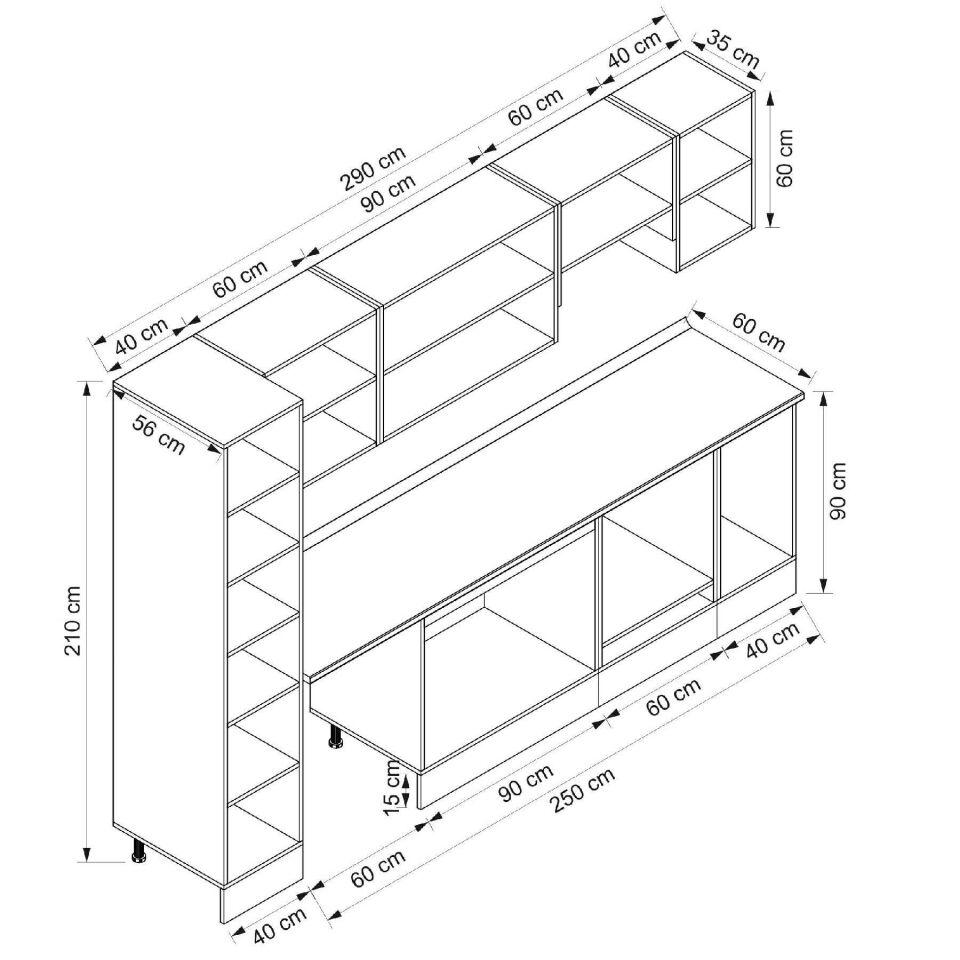 Alvinka 290X210 Cm Klasik Mebran Mutfak Dolabı Mb-E90B40S40-1 Mebran | Kumtaşı - Mdf