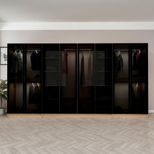 Kale 8 Füme Cam Kapaklı 2Ç Dolap Dore Füme Cam