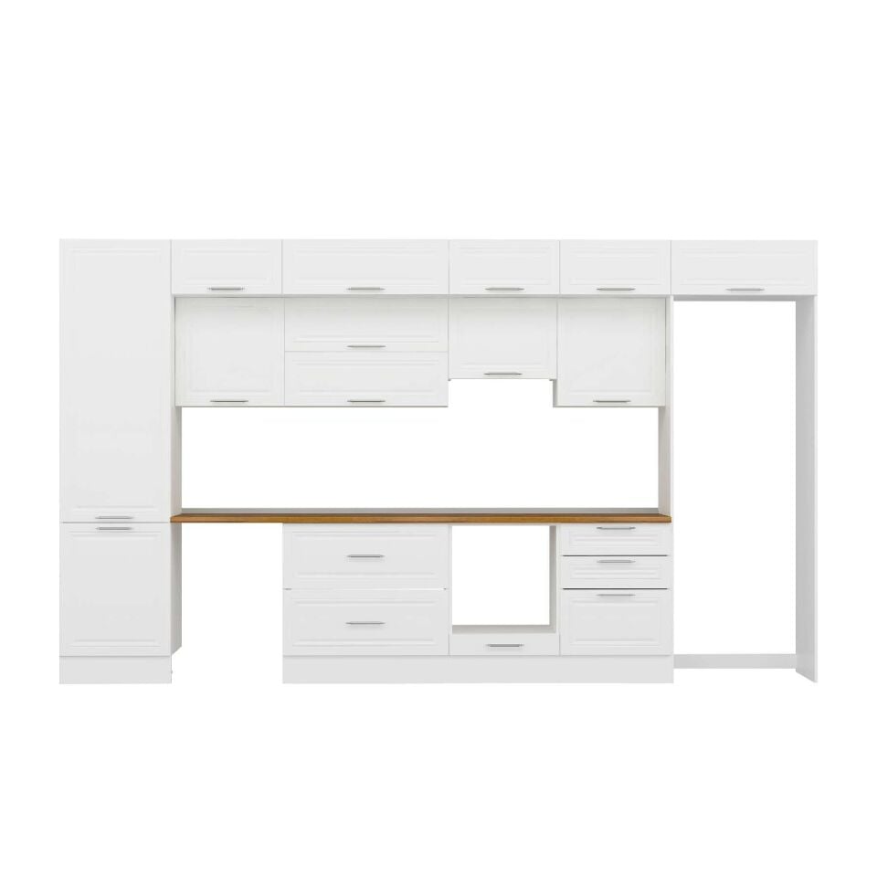 Alvinka 400X240 Cm Klasik Mebran Mutfak Dolabı Mbb-E80B60S60-2 Mebran | Beyaz - Mdf