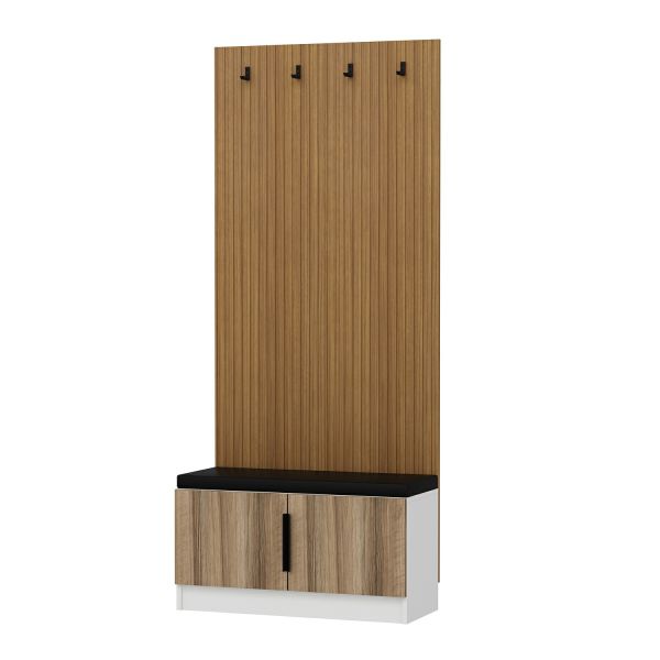 Minar Kale Dekor Panel Ayakkabılık Minderli Beyaz Dore Plus