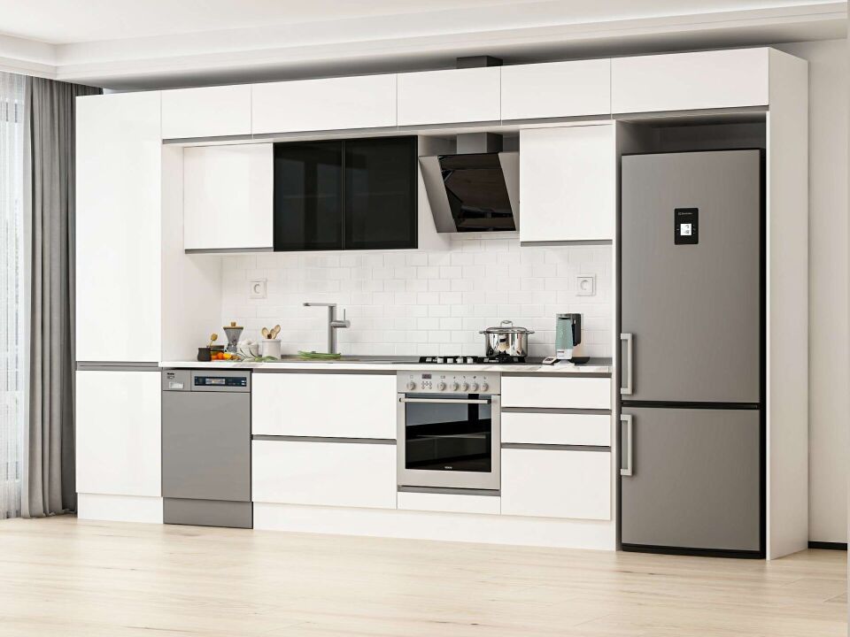 Alvinka 400X240 Cm High Gloss Mutfak Dolabı Mbb-E80B60S60-3 High Gloss | Beyaz - Mdf