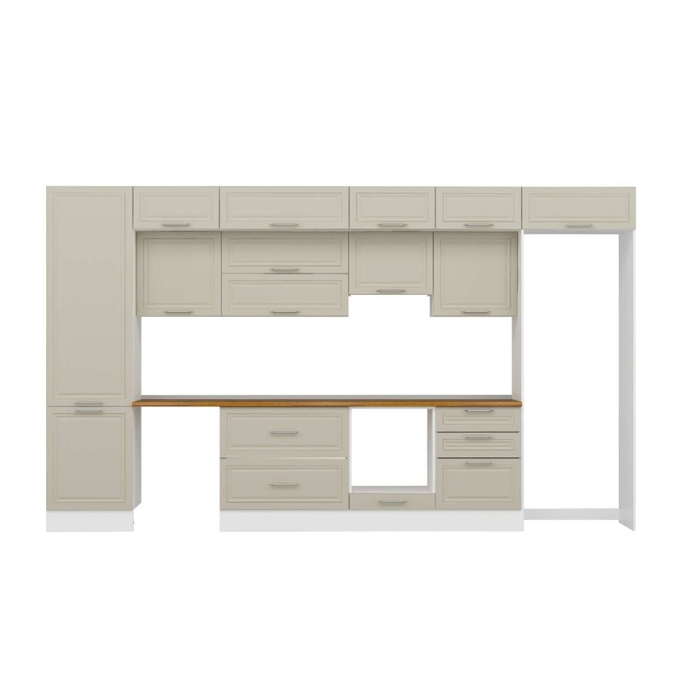 Alvinka 400X240 Cm Klasik Mebran Mutfak Dolabı Mbb-E80B60S60-2 Mebran | Kumtaşı - Mdf