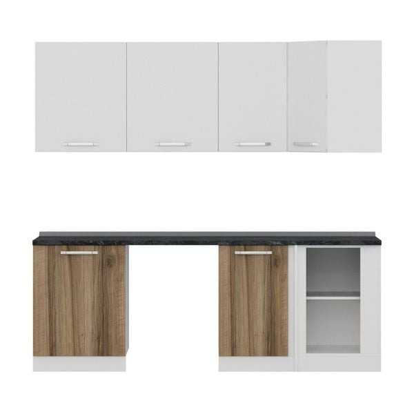 Minar 225Cm Köşe Mutfak Dolabı - Beyaz/Dore K225-D2