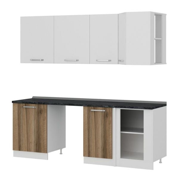 Minar 225Cm Köşe Mutfak Dolabı - Beyaz/Dore K225-D2