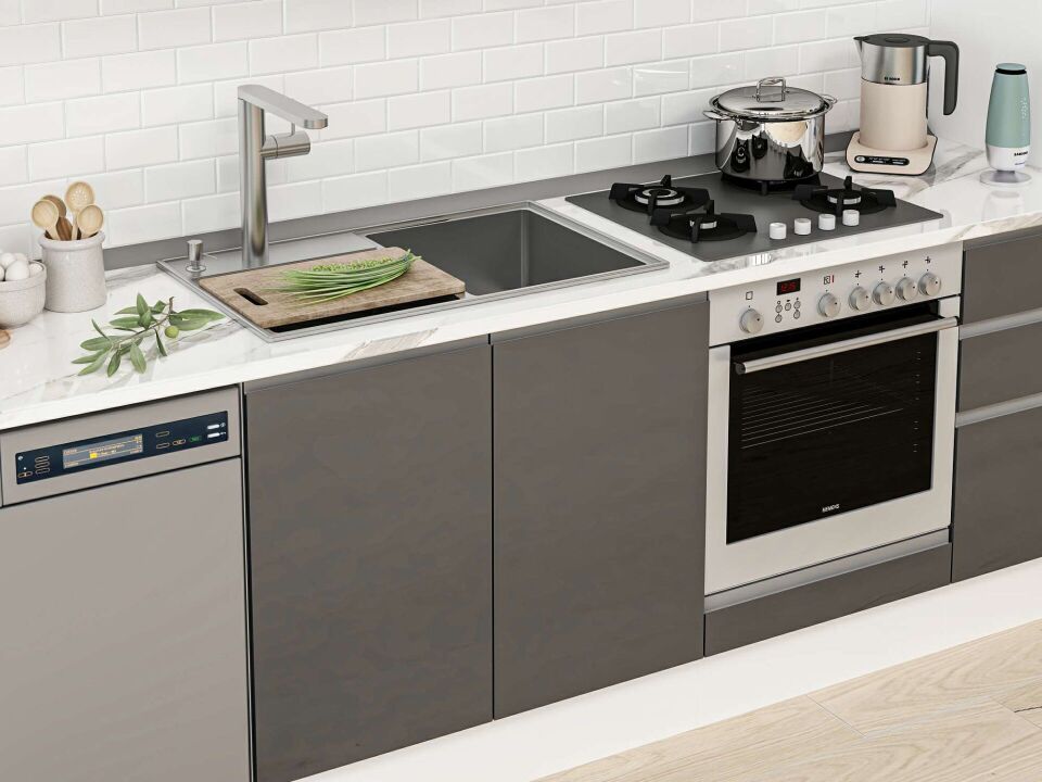 Alvinka 380X222 Cm High Gloss Mutfak Dolabı Mb-E80S60S40-2 High Gloss | Antrasit - Suntalam