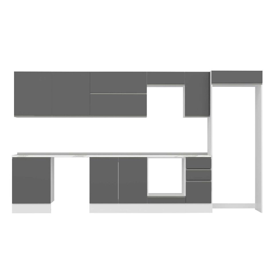 Alvinka 380X222 Cm High Gloss Mutfak Dolabı Mb-E80S60S40-2 High Gloss | Antrasit - Suntalam