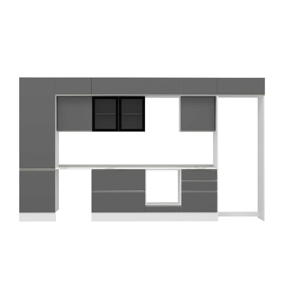 Alvinka 400X240 Cm High Gloss Mutfak Dolabı Mbb-E80B60S60-3 High Gloss | Antrasit - Suntalam