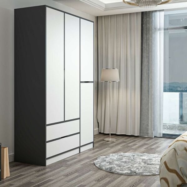 Elina 3 Kapaklı Dolap - Antrasit/Beyaz