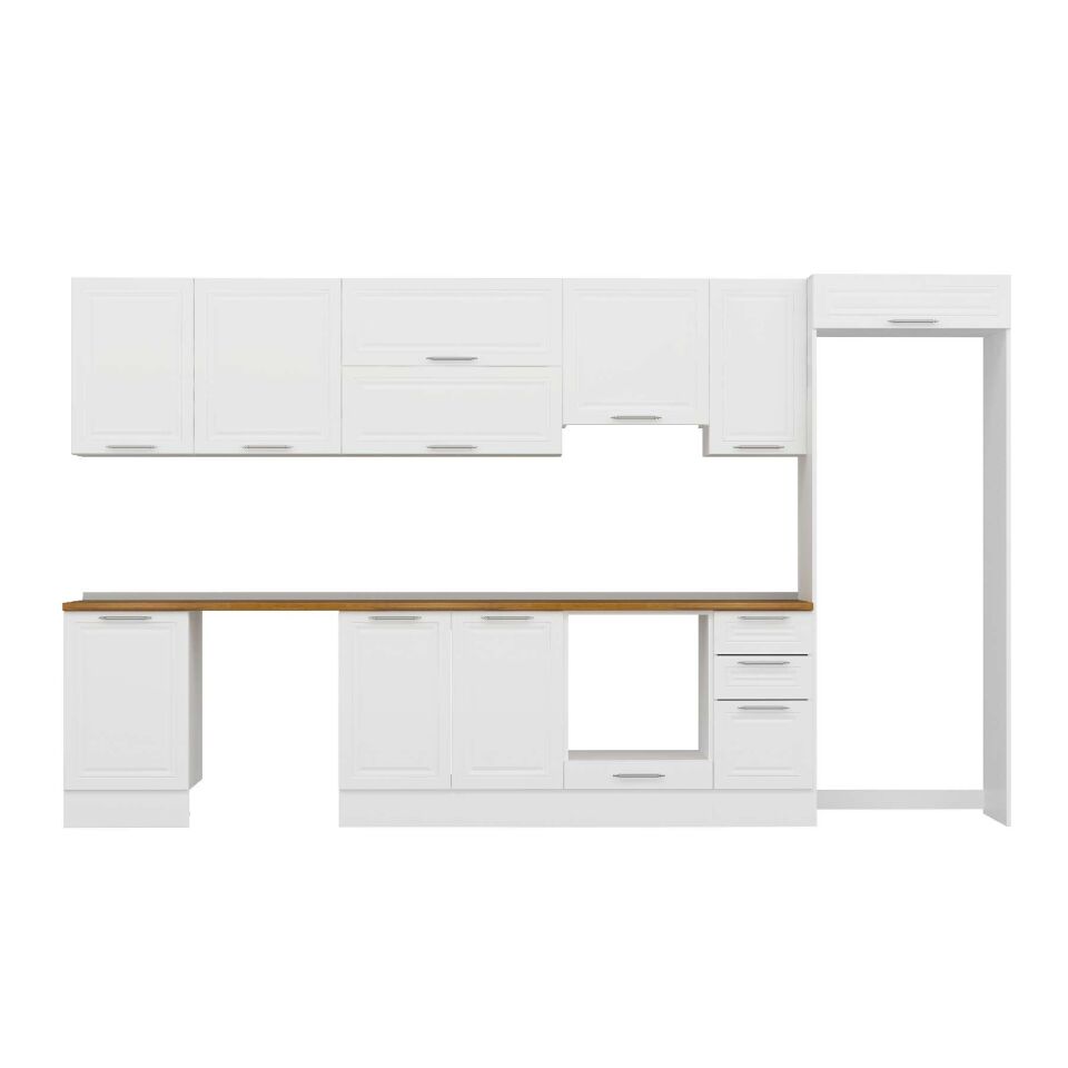 Alvinka 380X222 Cm Klasik Mebran Mutfak Dolabı Mb-E90S50S40-1 Mebran | Beyaz - Mdf
