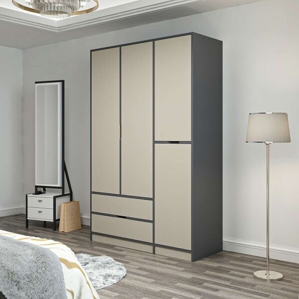 Elina 3 Kapaklı Dolap - Antrasit/Kumtaşı