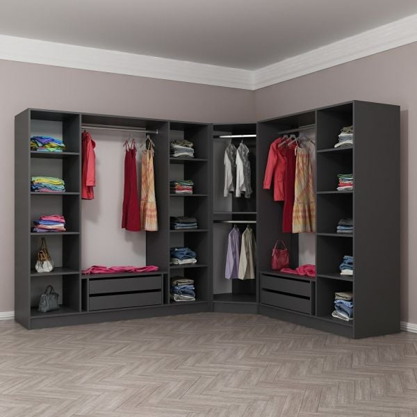 Kale 8 Füme Cam Kapaklı 4Ç Köşe Dolap Antrasit Füme Cam