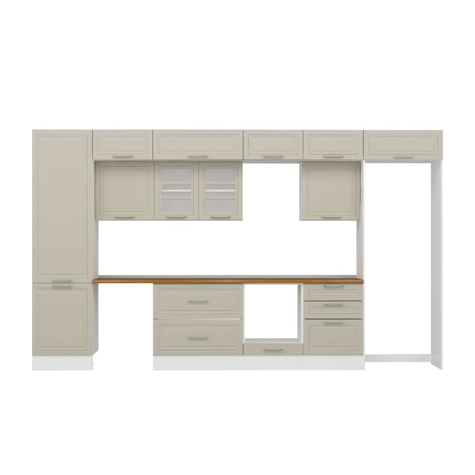 Alvinka 400X240 Cm Klasik Mebran Mutfak Dolabı Mbb-E80B60S60-3 Mebran | Kumtaşı - Suntalam