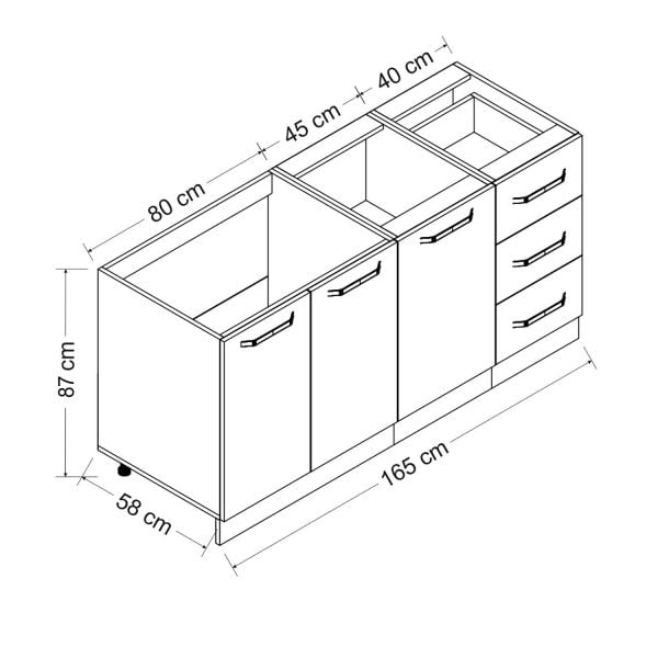 Minar 165 Cm Mutfak Dolabı Beyaz 165-B1-Alt Modül