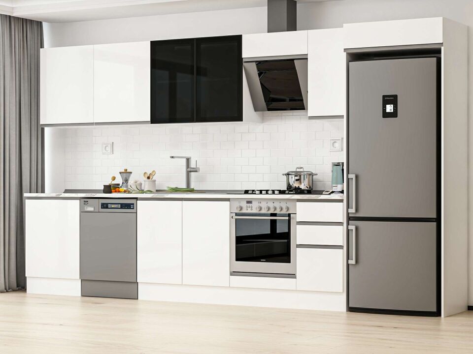 Alvinka 380X222 Cm High Gloss Mutfak Dolabı Mb-E80S60S40-3 High Gloss | Beyaz - Mdf