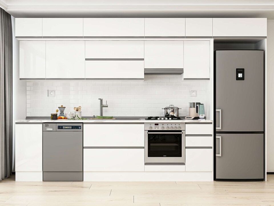 Alvinka 370X240 Cm High Gloss Mutfak Dolabı Mb-E90S40S40-1 High Gloss | Beyaz - Mdf