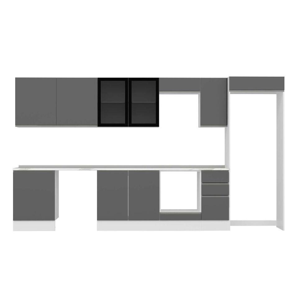 Alvinka 380X222 Cm High Gloss Mutfak Dolabı Mb-E80S60S40-3 High Gloss | Antrasit - Suntalam