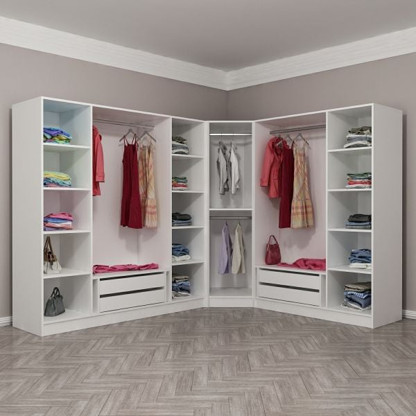 Kale 8 Füme Cam Kapaklı 4Ç Köşe Dolap Beyaz Füme Cam