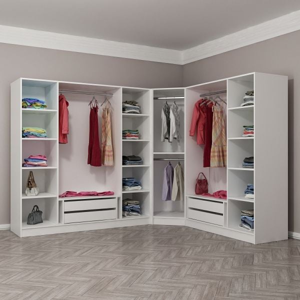 Kale 8 Füme Cam Kapaklı 4Ç Köşe Dolap Beyaz Füme Cam