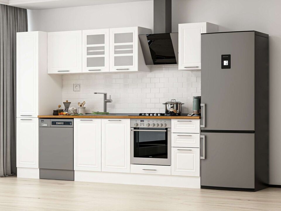 Alvinka 290X210 Cm Klasik Mebran Mutfak Dolabı Mb-E90B40S40-3 Mebran | Beyaz - Mdf