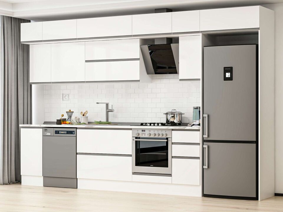 Alvinka 370X240 Cm High Gloss Mutfak Dolabı Mb-E90S40S40-2 High Gloss | Beyaz - Suntalam