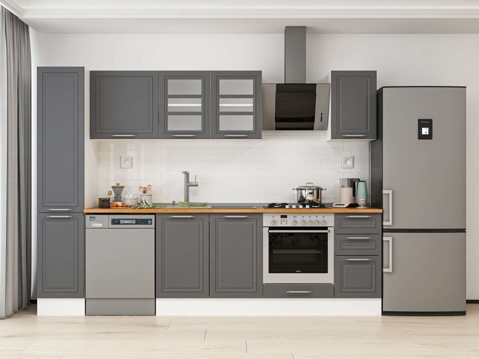 Alvinka 290X210 Cm Klasik Mebran Mutfak Dolabı Mb-E90B40S40-3 Mebran | Antrasit - Mdf